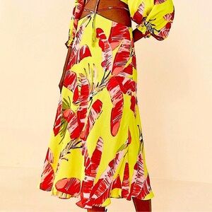 FARM Rio Sweet Jungle Lime Midi Skirt, NEW